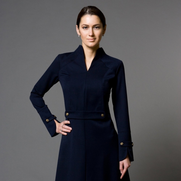 High neck cocktail dress, Dresses for wedding guest fall, Long sleeve office dresses for women, Stand Collar structured dress midi TAVROVSKA