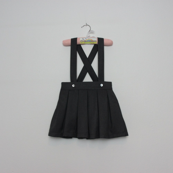 Girls Skirt - Pleated Skirt with suspenders - Available in Gray, Green and Navy Blue