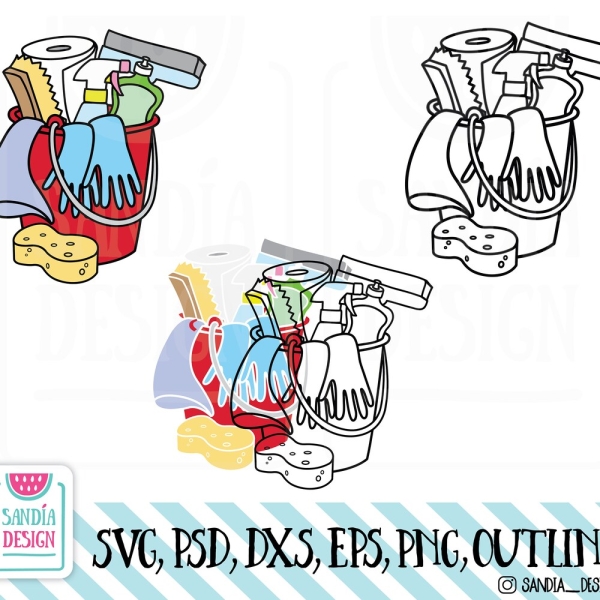 Cleaning Bucket Doodle icon, SVG, PNG, PSD, Outline, Clipart