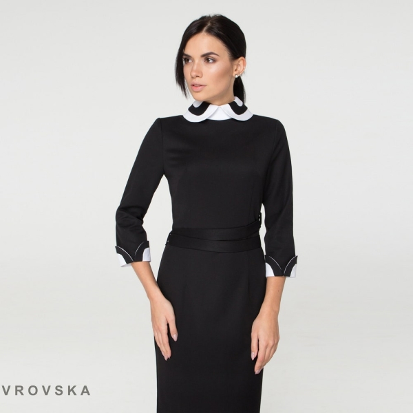Peter pan collar dress, Black dress white collar and cuffs, Classy dresses, Womens professional clothing, Modern office wear TAVROVSKA