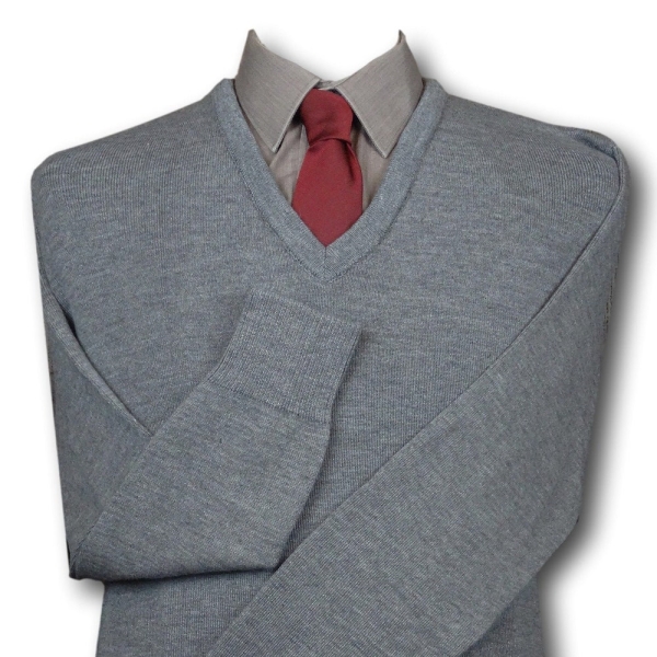 Plain Grey 'V' Neck WOOLLEN School Uniform Jersey With Straight Cuffs