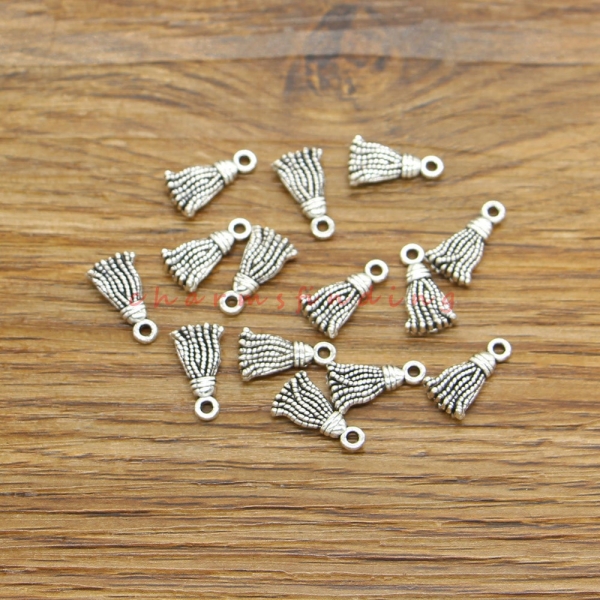 100pcs Mop Charms Broom Charms Tassel Bulk Charms Antique Silver Tone 7x13mm cf4463