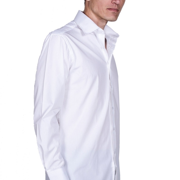 Men's Premium Designer Modern Slim Fit Dress Shirt, Plaid, White