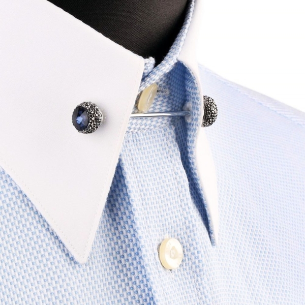 Navy Blue Stone Shirt Collar Pin, Men's Collar Shirt Pin, Collar Bar for Men, Shirt Accessory Men, Groomsman Shirt Pin, Wedding Shirt Pins