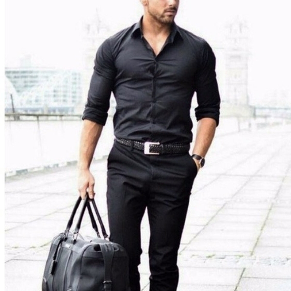 Men's Elegant Black Shirt & Trousers, Formal Office Wear, Wedding Shirt and Pants Classic Men's Outfit, Dress Suit Alternative, Gift for Him