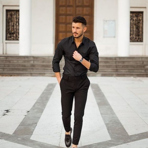 Men's Elegant Black Shirt and Trousers, Formal Office Wear, Wedding Shirt & Pants, Slim Fit Dress Set, Classic Men's Outfit, Gift for Him