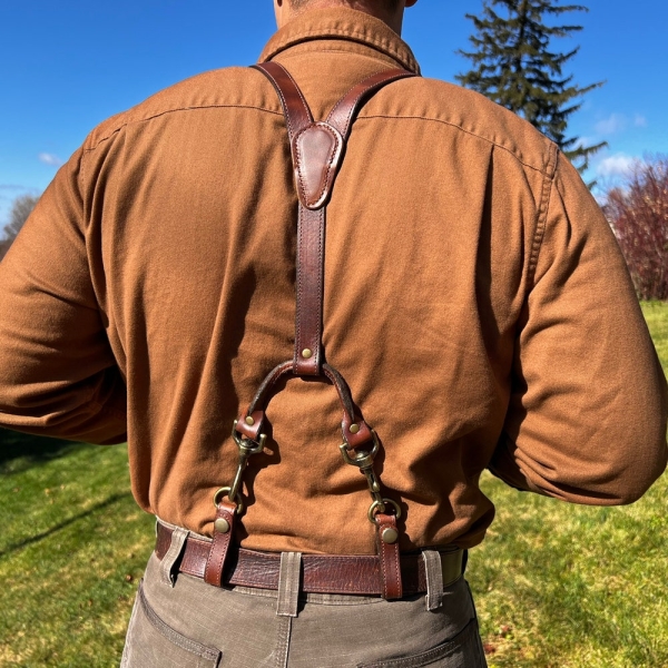 Men's Dark Brown Leather Work Suspenders / Wedding Suspenders / Handmade Top Grain Leather Suspenders / Adjustable Durable Snap Suspenders