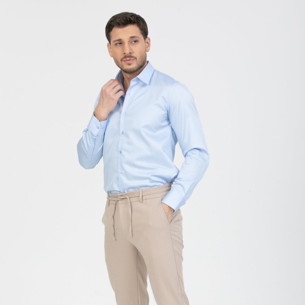 Men's Button Down Classic Wear Cotton Blue Shirt