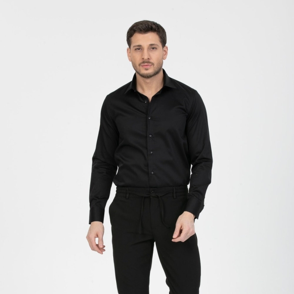 Men's Button Down Classic Wear Cotton Black Shirt