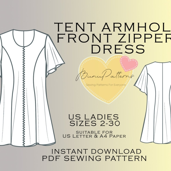 Tent Dress Sewing Pattern, Comfortable Dress PDF Sewing Pattern Instant Download, Above Knee, Easy Digital Pdf, US Sizes 2-30, Plus Size