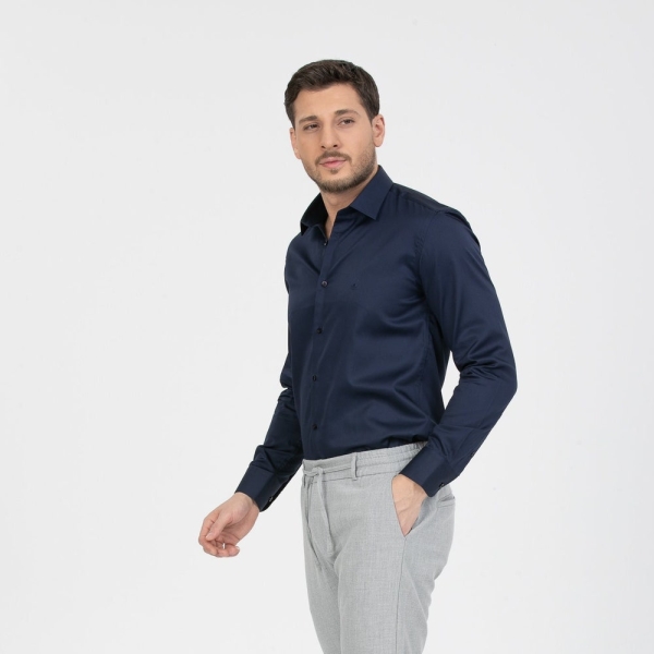 Men's Button Down Classic Wear Cotton Navy Blue Shirt