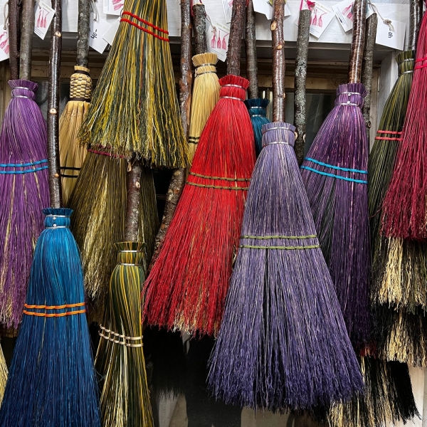 Natural whisk brooms with dyed broom corn