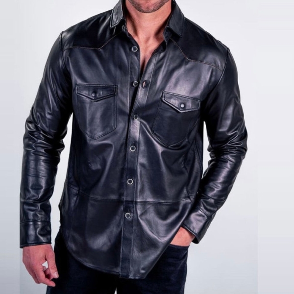 Men's Leather Shirt - Lambskin  - Lederhemd Leder Schwarz Shirt, Lightweight Shirt