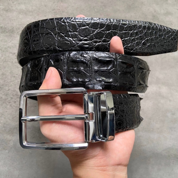 Black Genuine Alligator Horn Leather Skin Men's Belt W 1.5 Inch , Birthday gifts , Gifts for him