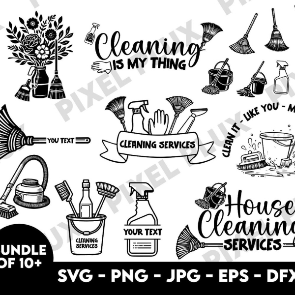 House Cleaning SVG bundle, Cleaning tools svg, Cleaning services svg, Cleaner svg, Mop broom svg, Household cleaning svg files for cricut,