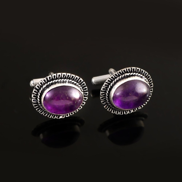 Amethyst Gemstone Cufflinks,Wedding Cufflinks,925 Sterling Silver Jewelry, Handmade Men's Cufflinks,Gift For Love/Father,Shirt Cufflinks