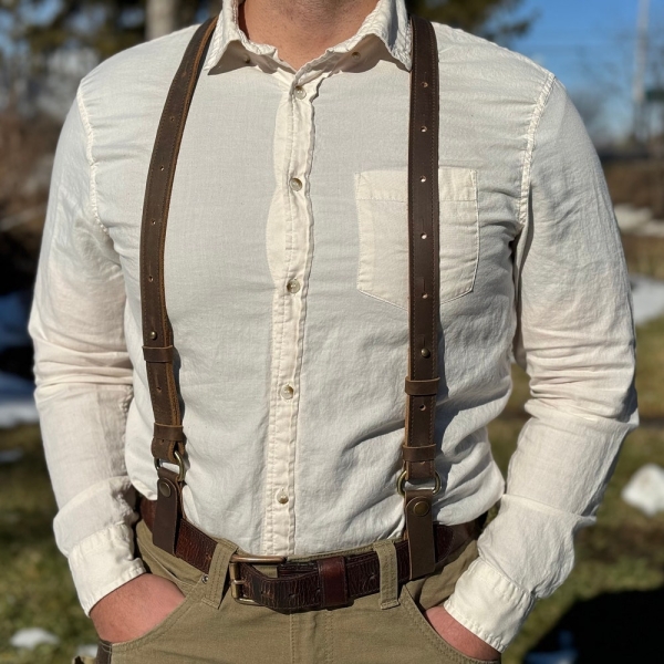 Men’s Brown, Light Brown and Black Leather Suspenders / Wedding Suspenders / Handmade Top Grain Leather Suspenders / Adjustable Suspenders