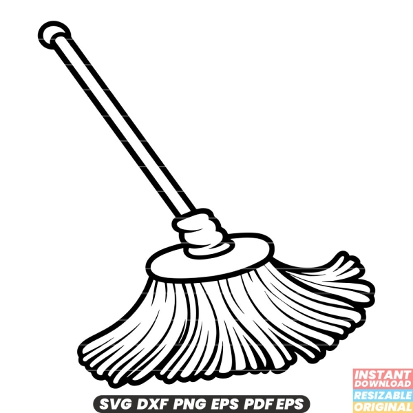 Mop Cleaning Floor Household Chores Housekeeping Wet Dry Sponge Broom Handle Head Swab Cleanliness Hygiene Maintenance SVG DXF PNG Cut File