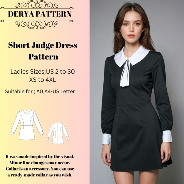 Short Judge Dress Pattern,Classic fit Office Dress Sewing Pattern,Sizes;US 2 to 30 and XS to 4XL,Suitable A0- A4-US Letter