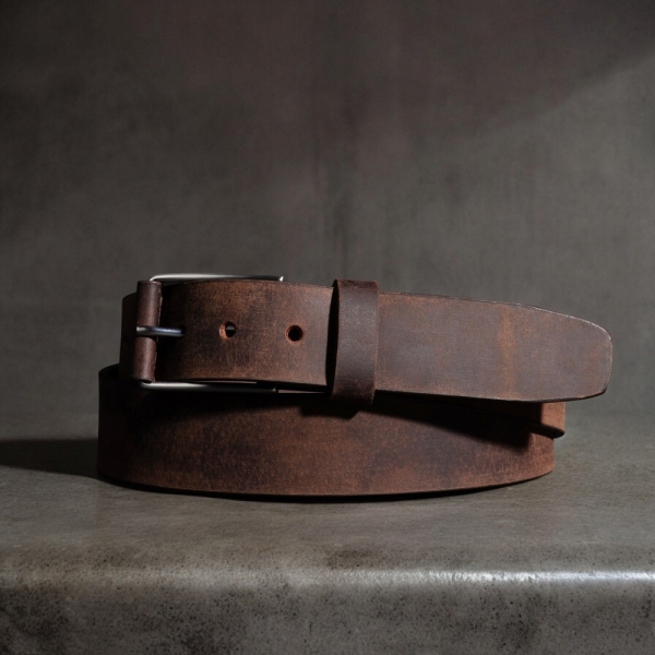 Brown Leather Belt with Unique Buckle, Distressed Leather Belt, Buckle with Leather Strap, Handmade Belt Made in Canada, Gift for him