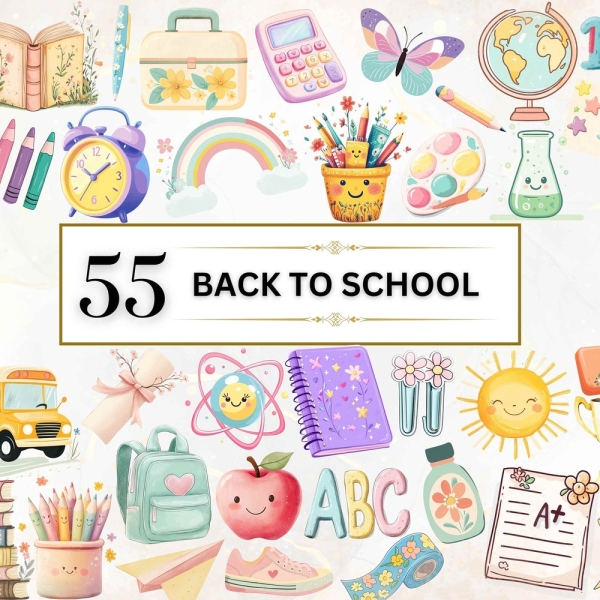School PNG Back To School Printable Pastel School Supplies Clipart Cute Kawaii School Clipart School stationery Classroom PNG Commercial Use