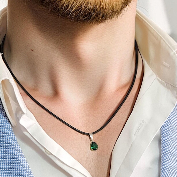 Mens Emerald Minimalist Necklace, Wedding & Suit Jewelry, Rich Mans Custom Necklace, Casual Wear Formal Wear Men Accessories Handmade Gifts