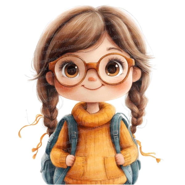 12x School Girl in Uniform Clipart, Watercolor Student Art, High Quality JPGs, Digital Download, Classroom Decor, Paper Crafts, Classroom