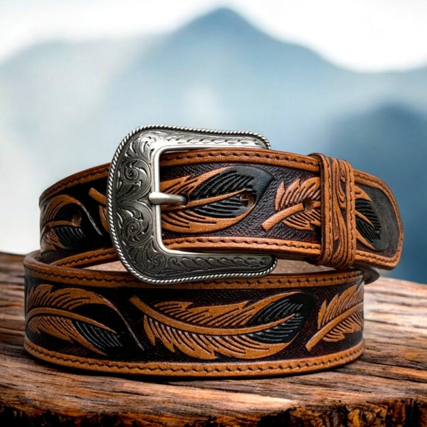 Handmade Men's Western Belt Genuine Full Grain Leather Heavy Duty With Buckle Embossed Belt Cowboy Handmade Cowhide Belt Chicago Screw On
