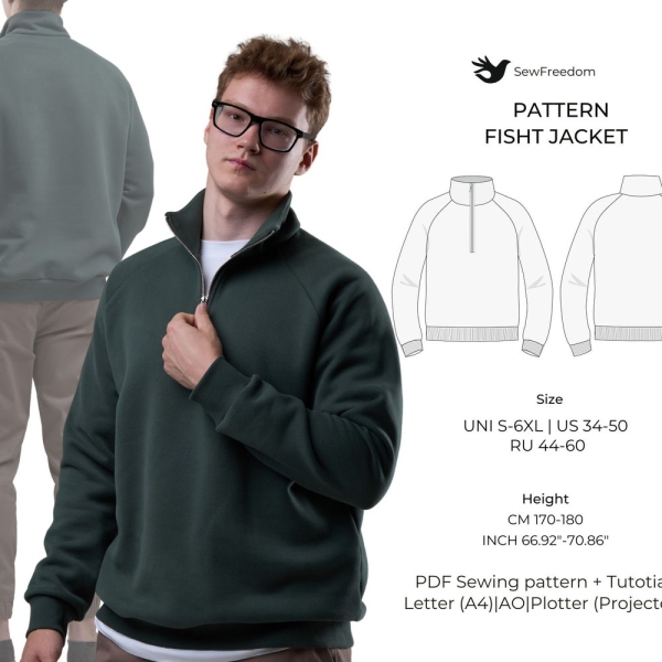 Men's Sweatshirt | Stylish Sweatshirt Pdf Pattern | Sweatshirt Pattern XS-XL (US 0-18) | Height 170-180 cm