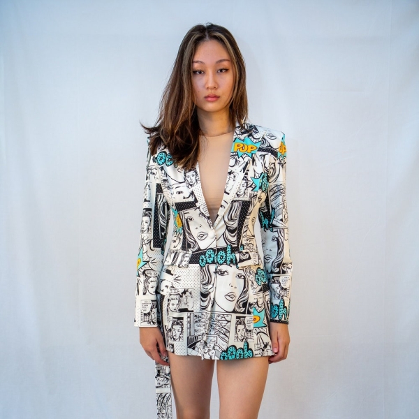 Comic book suit jacket | dress | Women's outfit | belt | Handmade | Women's jacket | Blazer | Office | Gift | Party | Statement |