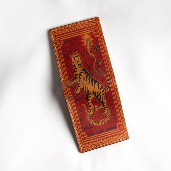 Handmade Leather Wallet - Tiger Design - Unique Gift for Him - Elegant Travel Wallet - Personalized Leather Accessories