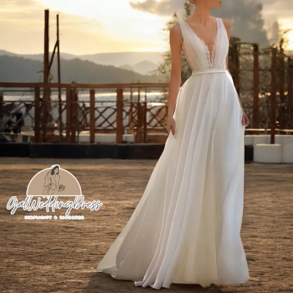 Boho Wedding Dress | Evening Party Dress | Bridal V-Neck Dress | Elegant Dress