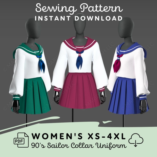 Japanese School Uniform Sewing Pattern | Womens XS-4XL Seifuku Sailor Collar Uniform PDF Cosplay Pattern | Digital Download Pattern