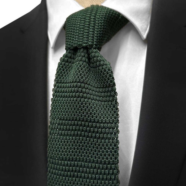 Handmade Green Knit Tie – Stylish Slim Men's Necktie for Formal & Casual Outfits - Elegant and Modern Design - Dark Green Knit Tie for Men