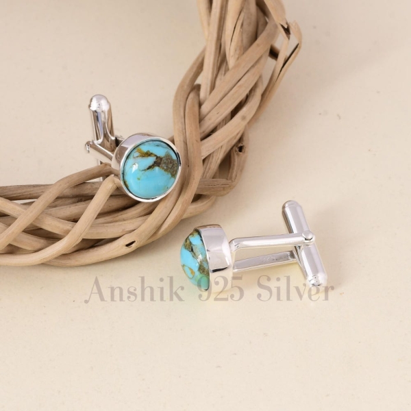Natural Turquoise Cufflinks/ 925 Sterling Silver Cufflinks/ Lapis Lazuli Cufflinks/ Handmade Men's Gemstone Jewelry/ Perfect Gift for Him.