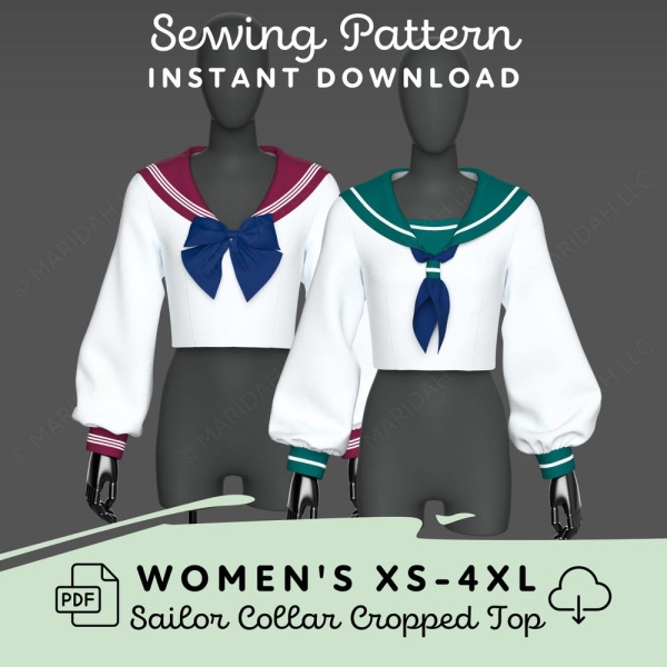 Japanese School Uniform Shirt Sewing Pattern | Womens XS-4XL Seifuku Sailor Collar Top PDF Cosplay Pattern | Digital Download Pattern