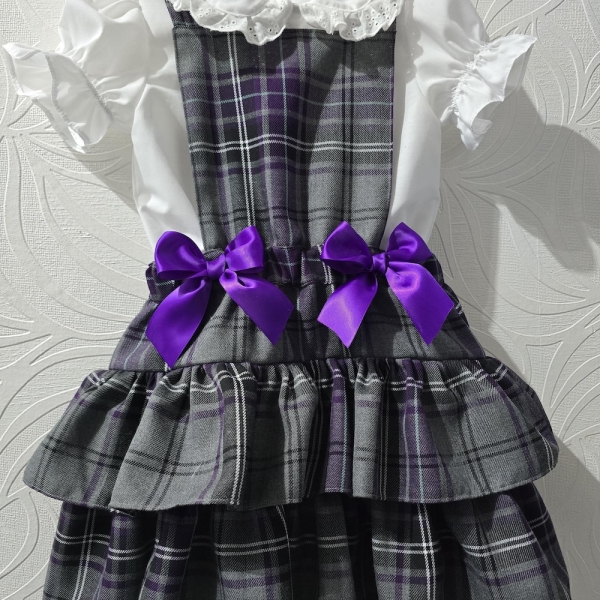 handmade school plaid tartan ruffle pinafore - school skirt - school uniform