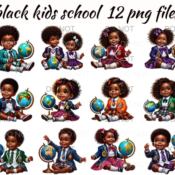 Black kids School Uniform clipart Png back to school pre k kindergarten Commercial Use Clipart bundle