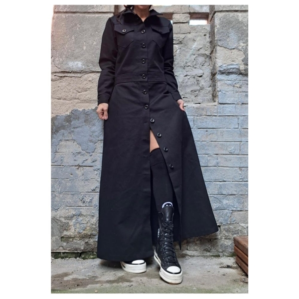 New Extravagant Black Denim Dress Shirt / Fashion Long Denim Women’s Dress / Streetwear Long Shirt Dress / Casual Black Denim Button Dress