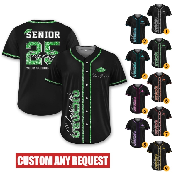 Custom Senior 2025 Baseball Jersey For Men Women Youth Kid, Personalized Glitter Class of 2025 Shirt, High School Graduation Family Matching