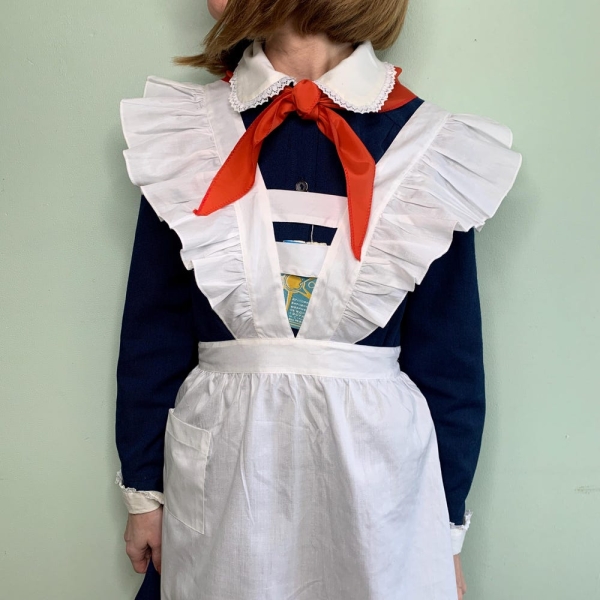 Vintage school uniform, Dress uniform, Soviet student uniform, Girl's school uniform, Blue dress, Pioneer tie, Collectibles, Vintage fashion