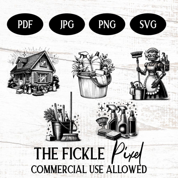House Cleaning Bundle Svg Png Jpg Pdf, Cleaning tools, Cleaning services, Cleaner, Mop Broom, Household Cleaning Supplies Files for Cricut