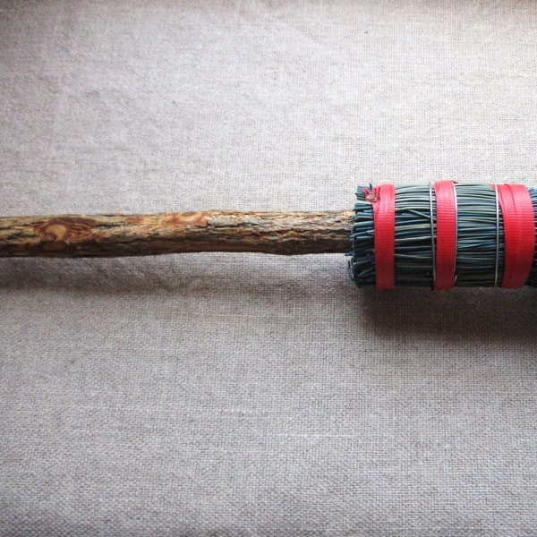 Vintage Hearth Broom 36" Rustic Blue Green Vintage Broom Handmade Broom Farmhouse Decor