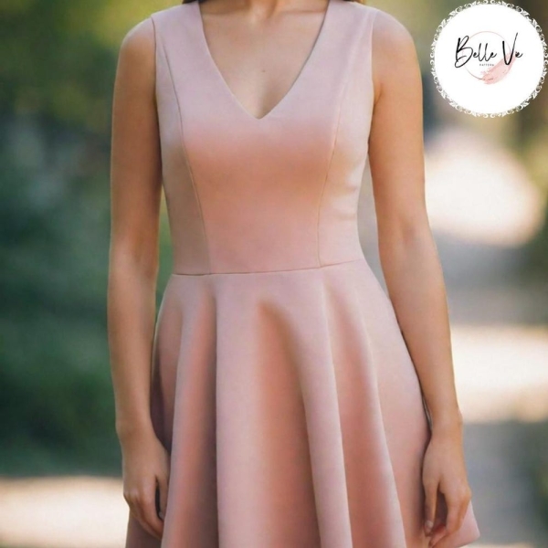Summer Mini Dress Sewing Model, Curved V-Neck Office Dress Sewing Model, US 2-30 and XS - 4XL size options range, Suitable A0- A4-US Letter
