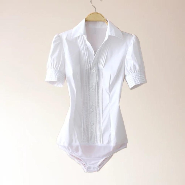 Chic White Button-Down Shirt, Fitted Short Sleeve Blouse, Elegant Workwear Top, Office Fashion, Classic Formal Shirt