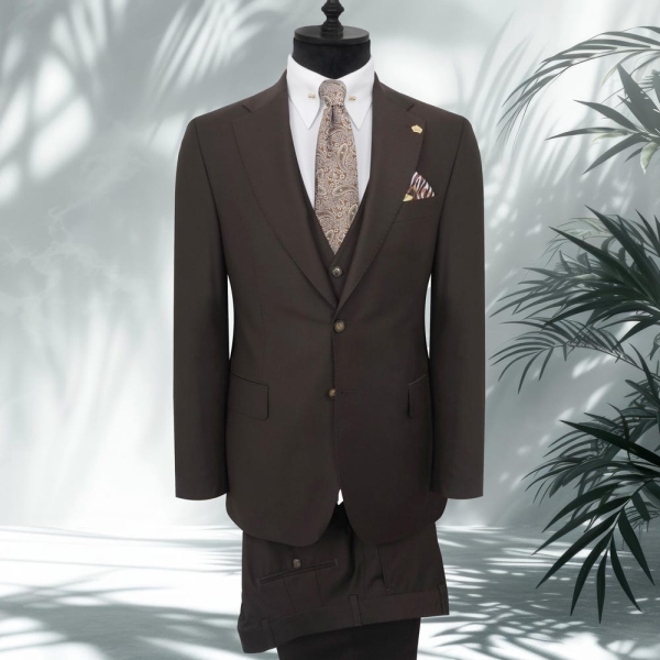 Mix Wool Brown Suit With Waistcoat