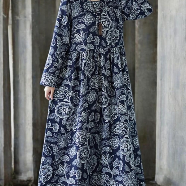 Cotton Linen Vintage Floral Dress for Women | Elegant Spring Autumn Long Casual Office Lady Vestidos | Chic Femme Fashion