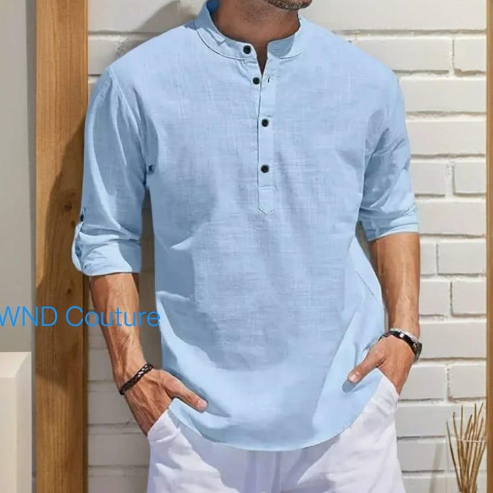 Sky Blue Charm Kurta - Cotton Comfort* Men's Sky Blue Casual Kurta Shirt - Cotton Rich* Cotton Sky Blue Kurta for Men - Everyday Elegance*