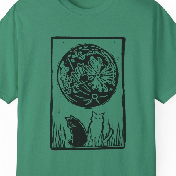 Moonlit Companions Unisex Garment-Dyed T-Shirt - Nature-Inspired Art