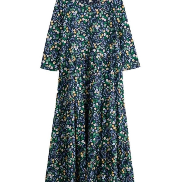 Seasalt Women's 3/4 Sleeve Line Strokes Tiered Dress in Navy